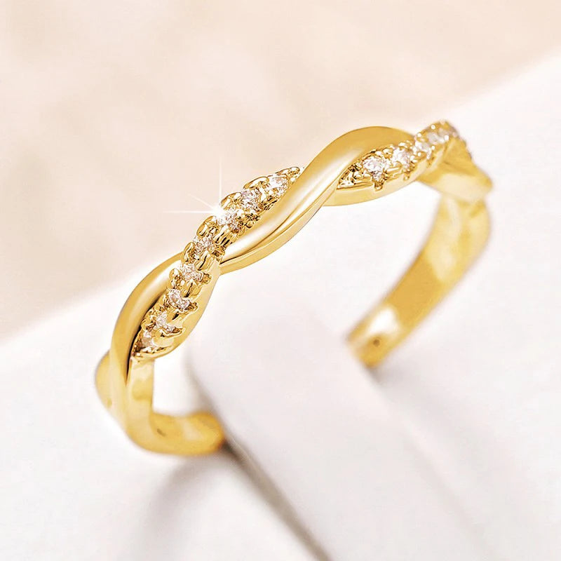 Fancy Women's Finger Ring Twist Band with Sparkling Cubic Zirconia Wedding Engagement Rings Versatile Jewelry - Image 1