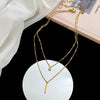 Stainless Steel Multilayer Zircon Charm Double Drop Necklace Chain Glamour Necklace for Women's Jewelry Pa - Image 2