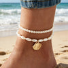 Yupsk 2pcs/set Double Layer Imitation Pearl Stackable Anklet With Shell Pendant Women Wedding Party Anklet Jewelry Gift - Image 1