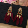 Boho Feather Tassel Earrings Elegant Antique Alloy Carved Wood Bead Leaf Dangling Earrings Women Party Jewelry - Image 8