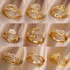 Chain Hollow Out Rings For Women Gold Color Stainless Steel Zircon Cross Open Ring Wedding Aesthetic Jewerly Gift - Image 1