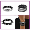 Four Piece Black PU Leather Cuff Bracelet Set with Stud and Chain Details - Image 2
