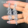 CZ Leaf Long Drop Bridal Earrings for Elegant Women Marquise Cubic Zirconia Wedding Party Jewelry - Image 1