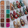 12Grids Christmas Red/Green Pearl Nail Rhinestone Mixed Size Pearlescent Colorful Beads Nali Charms Full Circle Pearl Manicure - Image 1