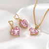 3pcs Y2k Heart-shaped Zircon Pink Crystal Pendant Earrings Necklaces Set for Women Heart Elegant Party - Image 9