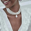 Layered Bead Choker Necklace with Baroque Pearl Look Pendant - Image 4