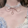 Sweet Lolita Pearl Lace Necklace Y2K Ribbon for Women Photo Shoot Bowknot Charm Choker for Girls Romantic Cute Style Jewelry - Image 3