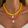 Colorful Acrylic Bead Necklace with Irregular Pearl-Style Pendant - Image 3