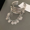 Punk Gold Plated Stainless Steel Open Bracelet Vintage Portrait Coin Long Tassel Arm Bracelets Bangle Ladies Hand Jewelry K - Image 4