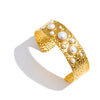 Simulated Pearls Hammer Metal Cuff Bracelet Bangle Texture Stainless Steel Statement Open Wrist Jewelry - Image 9