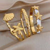 Three Starfish White Shell Bracelets Heart-shaped Star Zirconium Copper Bangles Chic Men Women's Jewelry - Image 1