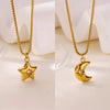 Cute Star Moon Zircon Pendant Necklace for Women Gold Color Stainless Steel Collar Box Chain Jewelry Gift - Image 1