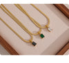 Geometric Square Cubic Zirconia Drop Snake Chain Collar Necklace Golden Jewelry Pvd Bulk Price - Image 22