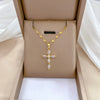 Simple Cross Cubic Zirconia Copper Pendant Women's Versatile Golden Stainless Steel Bamboo Chain Jewelry Gift - Image 1