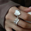 Silver Open Finger Ring Punk Heart Irregular Geometric Stackable For Women Girl Jewelry Gift - Image 1