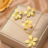 Stainless Steel Simple Exaggerated Large Flowers Pendant Necklace Ring Earrings Jewelry Set Female Creative Gift - Image 3