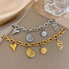 Stainless Steel Golden Chunky Chain Bracelets for Women Men Sun Totem Snake Conch Heart Charms Bracelet Jewelry Gifts - Image 4