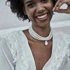 Layered Bead Choker Necklace with Baroque Pearl Look Pendant - Image 3