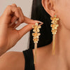 Vintage Metal Three Flower Dangle Earrings for Women Bling Long Tassel Rhinestone Chain Earrings Exaggerated Elegent Jewelry - Image 7