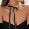Imitation Pearl Choker Necklace with Lace-Up Bow Detail - Image 1