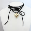 Goth Black Velvet Big Heart Pendant Choker Necklace for Women Elegant Weave Knotted Bowknot Adjustable Chain Jewelry - Image 6