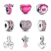 Silver Pink Series Butterfly Flower Heart Friends Love Mom Beads Fit European Charms Bracelet Jewelry - Image 1