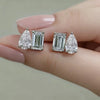 Gold Emerald&Pear Cut Cubic Zirconia Stud Earrings For Women Two Stone Ear Studs Party Wedding Jewelry Gift - Image 1