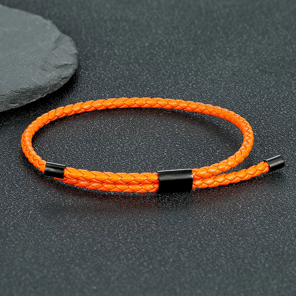 Classic Men Jewelry 3mm Orange Braided Leather Bracelet Simple Adjustable Charm Bracelet for Men Women Gifts - Image 1