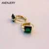 Square Green Zircon Hoop Earrings for Women Golden Silver Color Geometric Huggies Jewelry - Image 1