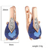 FJ Women Rose Gold Color Blue Stone Simulated Pearl Dangle Long Earrings - Image 14