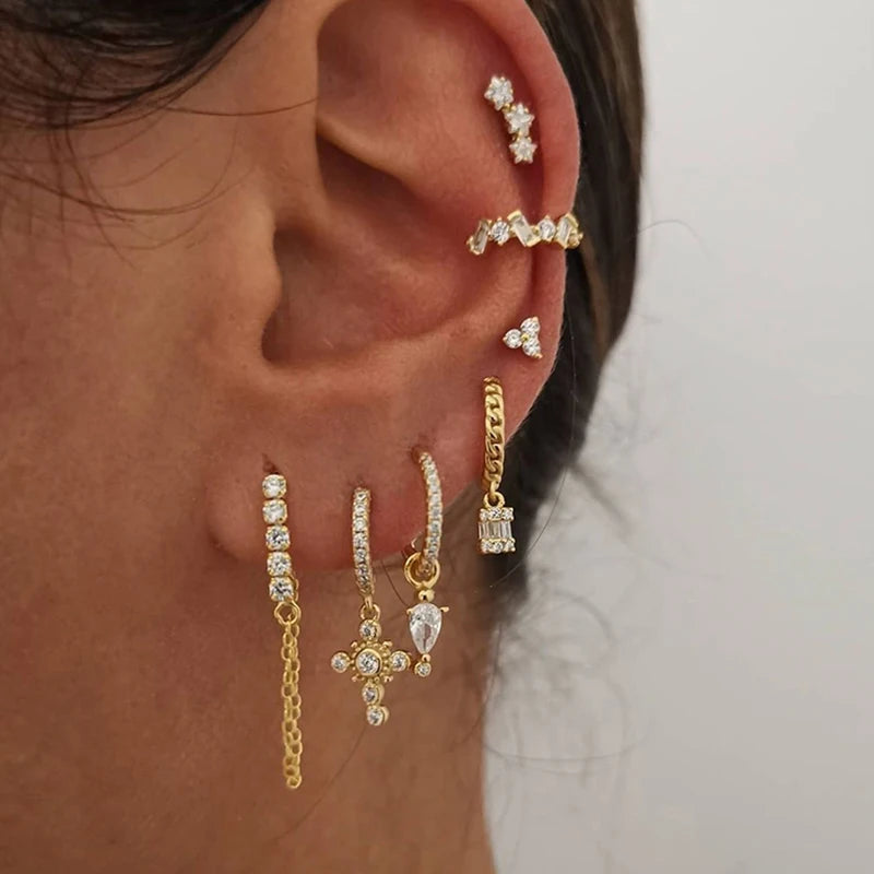 Small Hoop and Stud Earrings with Charm and Chain Styles - Image 1