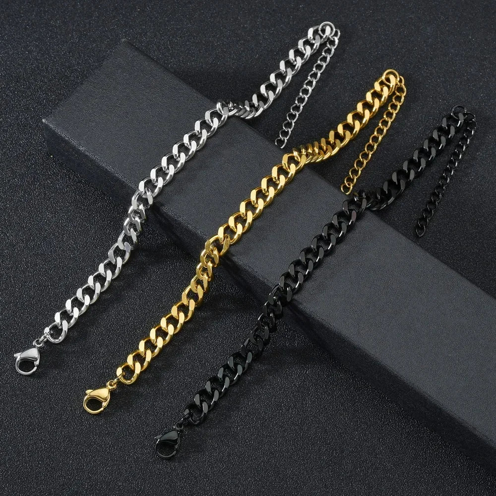 3.5-7MM Stainless Steel Chain Bracelets For Men Women Punk Curb Cuban Link Chain Bangle Party Jewelry - Image 1