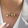 Pearl Look Bead Necklace with Clear Stone Pendant in Gold Tone - Image 3