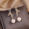 Elegant Micro Inlaid Rhinestone Bowknot Pearl Dangle Earring for Women French Style Niche Temperament Advanced Design Jewelry - Image 3