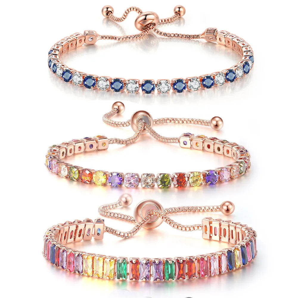 Adjustable Multicolor Tennis Bracelet with Colorful Stone Accents - Image 1