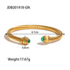Minimalist Stone Green Peacock Stainless Steel Ribbed Bracelet Stackable Ring Women's Accessories Party Gift - Image 8
