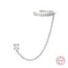 1pc Silver Shimmering Clear CZ Zircon Ear Cuff With Chain Tassel Stud For Women Gift Cartilage Clip Earrings - Image 2