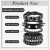 Four Piece Black PU Leather Cuff Bracelet Set with Stud and Chain Details - Image 17