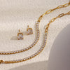 316L Stainless Steel Zircon Asymmetrical Necklace Bracelet Earrings Gold Plated Jewelry Set Gift - Image 6