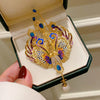 Retro Enamel Phoenix Pearl Tassel Brooches For Women Colored Metal Feather Crystal Brooch Party Banquet Jewelry - Image 2