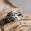 Adjustable Open Wave Band Ring with Layered Silver Tone Lines - Image 4