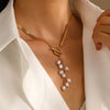 Imitation Pearl Tassel Flat Snake Bone Necklace For Women Personalized Daily Accessory Party Jewelry Birthday Gifts - Image 2