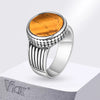 Tiger Eye Stone Round Finger Band for Men Boys, Stainless Steel Signet Ring, Chunky Male Punk Ring Jewelry - Image 1