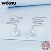 Silver Pink Blue Clear CZ Long Tassel Link Earrings Drop Dangle Ear Stud Earring for Women Wedding Party Gift - Image 6
