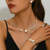 2Pcs Classic Wedding Party Jewelry Sets For Women Pearl Rhinestones Necklace Bracelet Accessories Gift - Image 1