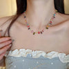 Colorful Zircon Square Chain Necklace Bracelet For Women Crystal Bead Clavicle Chain Wedding Party Jewelry Gift - Image 3
