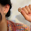 Gold Color Double Hoop Geometric Stud Earrings Sparkly Inlaid Rhinestone Earrings Female Light Ear Jewelry C - Image 2