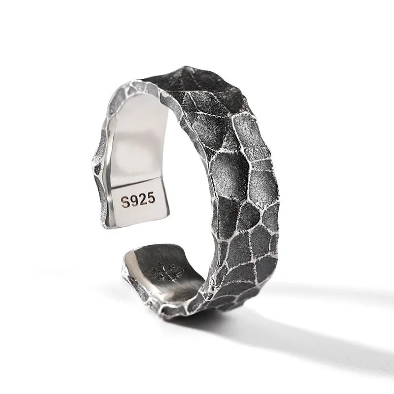 Stone Pattern Ring for Men and Women Crack Style Retro Finger Jewel Silver Plated Opening Adjustable - Image 1