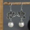 Faux Pearl Pendant Butterfly Design Shiny Rhinestone Inlaid Dangle Earrings for Women Retro Bohemian Style - Image 2