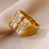 Geometric Zircon Open Ring for Women Stainless Steel Rhinestone Crystal Ring Wedding Jewelry - Image 4